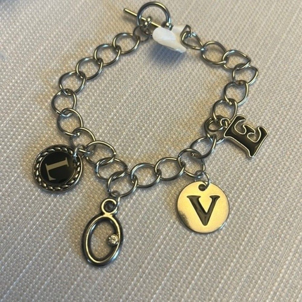 Handcrafted silver toned love charm bracelet